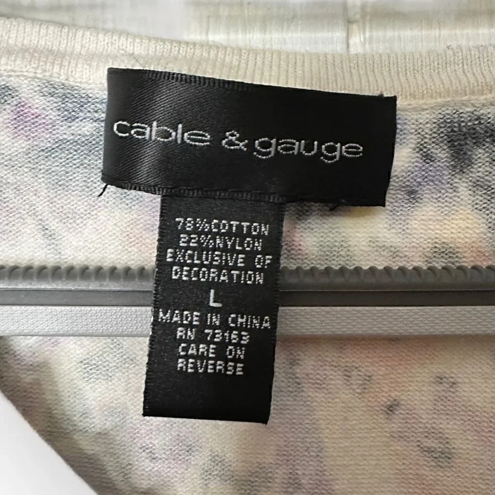 Cable & Gauge floral White Blue Black yellow short sleeve Shirt Size L cotton/ny - Picture 2 of 5